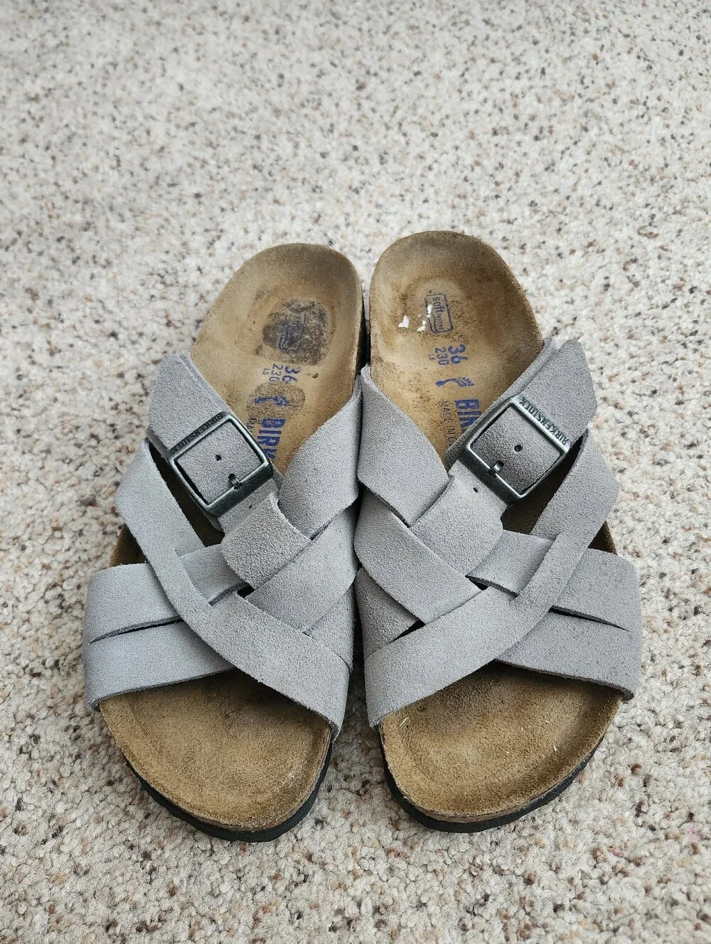 Birkenstock Women's Woven Suede Slide Sandals in Gray